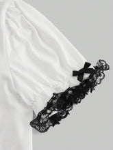 Anime Ladies" Summer Short Sleeve T-Shirt With Large Round Collar And Color-Block Lace Patchwork